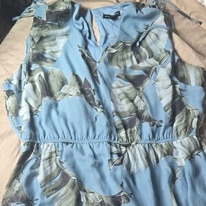 Blue Leaf Print Dress